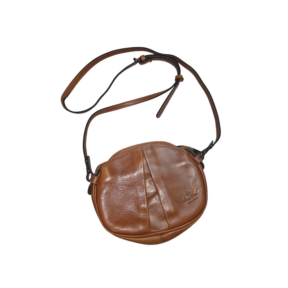 Patricia Nash Tan Italian Leather Round Crossbody Bag Adjustable Strap Small